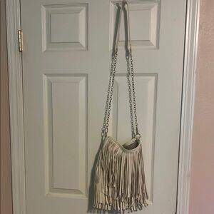 Steve Madden Cream Fringe Shoulder Bag with Chain Straps